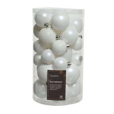 Kerstballen set 30-delig | kunststof/onbreekbaar | winterwit | diverse maten