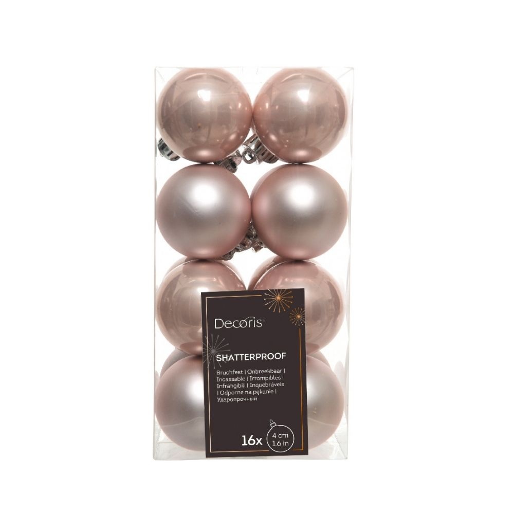Kerstballen set 16-delig | poederroze | kunststof/onbreekbaar | 4cm