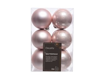 Kerstballen set 12-delig | poederroze | kunststof/onbreekbaar | 6cm