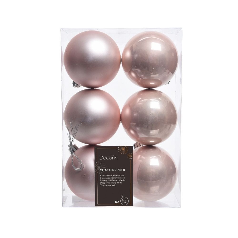 Kerstballen set 6-delig | poederroze | kunststof/onbreekbaar | 8cm