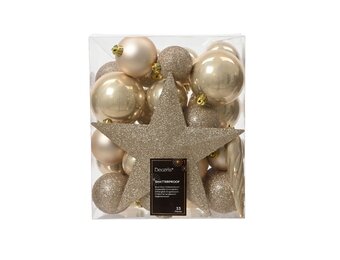 Kerstballen mixbox met piek 33-delig | parel | kunststof/onbreekbaar | diverse maten