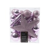 Kerstballen mixbox met piek 33-delig | fris lila | kunststof/onbreekbaar | diverse maten