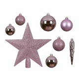 Kerstballen mixbox met piek 33-delig | fris lila | kunststof/onbreekbaar | diverse maten