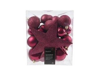 Kerstballen mixbox met piek 33-delig | granaatappel | kunststof/onbreekbaar | diverse maten