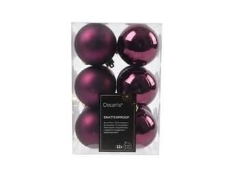 Kerstballen set 12-delig | donker mauve | kunststof/onbreekbaar | 6cm