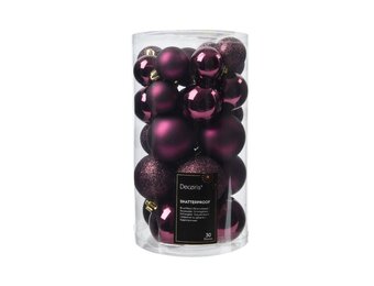Kerstballen set 30-delig | kunststof/onbreekbaar | donker mauve | diverse maten
