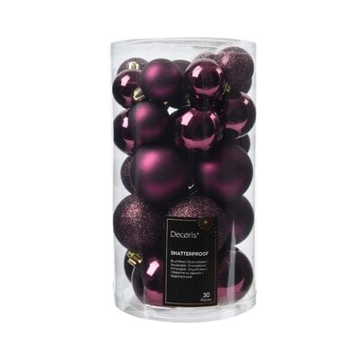 Kerstballen set 30-delig | kunststof/onbreekbaar | donker mauve | diverse maten