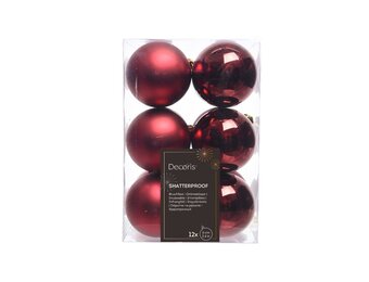 Kerstballen set 12-delig | ossenbloed | kunststof/onbreekbaar | 6cm