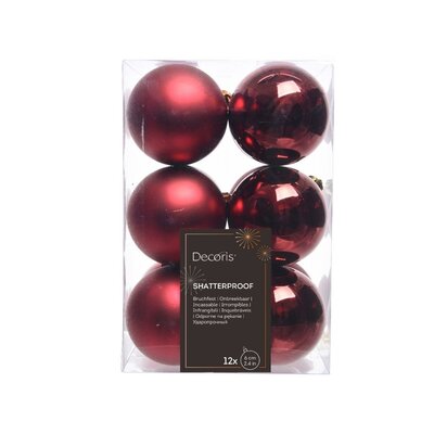 Kerstballen set 12-delig | ossenbloed | kunststof/onbreekbaar | 6cm