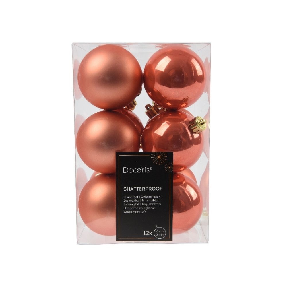 Kerstballen set 12-delig | pompoen | kunststof/onbreekbaar | 6cm
