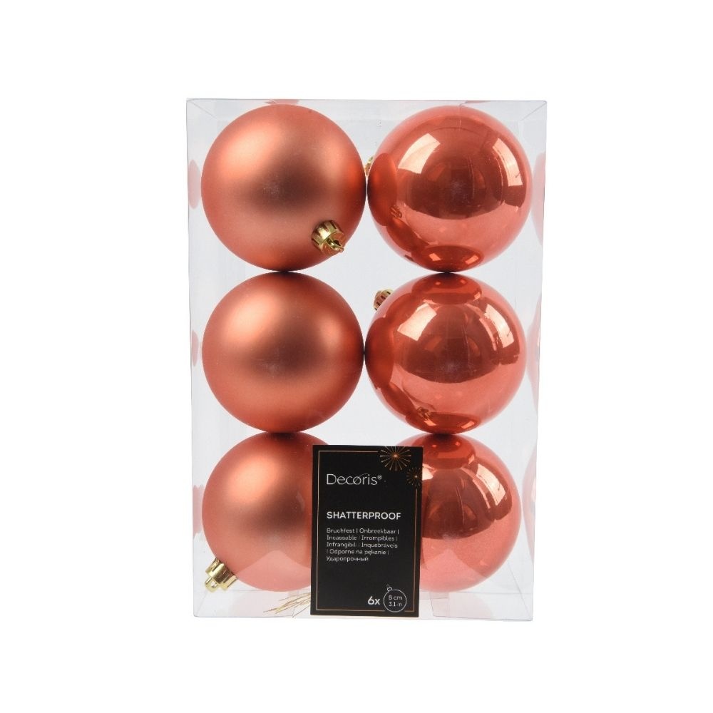 Kerstballen set 6-delig | pompoen | kunststof/onbreekbaar | 8cm