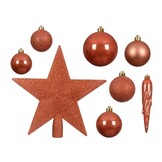 Kerstballen mixbox met piek 33-delig | pompoen | kunststof/onbreekbaar | diverse maten