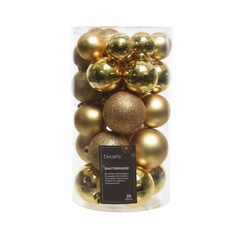 Kerstballen set 30-delig | kunststof/onbreekbaar | licht goud | diverse maten