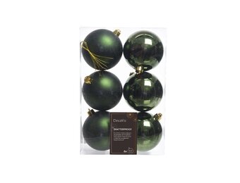 Kerstballen set 6-delig | dennengroen | kunststof/onbreekbaar | 8cm