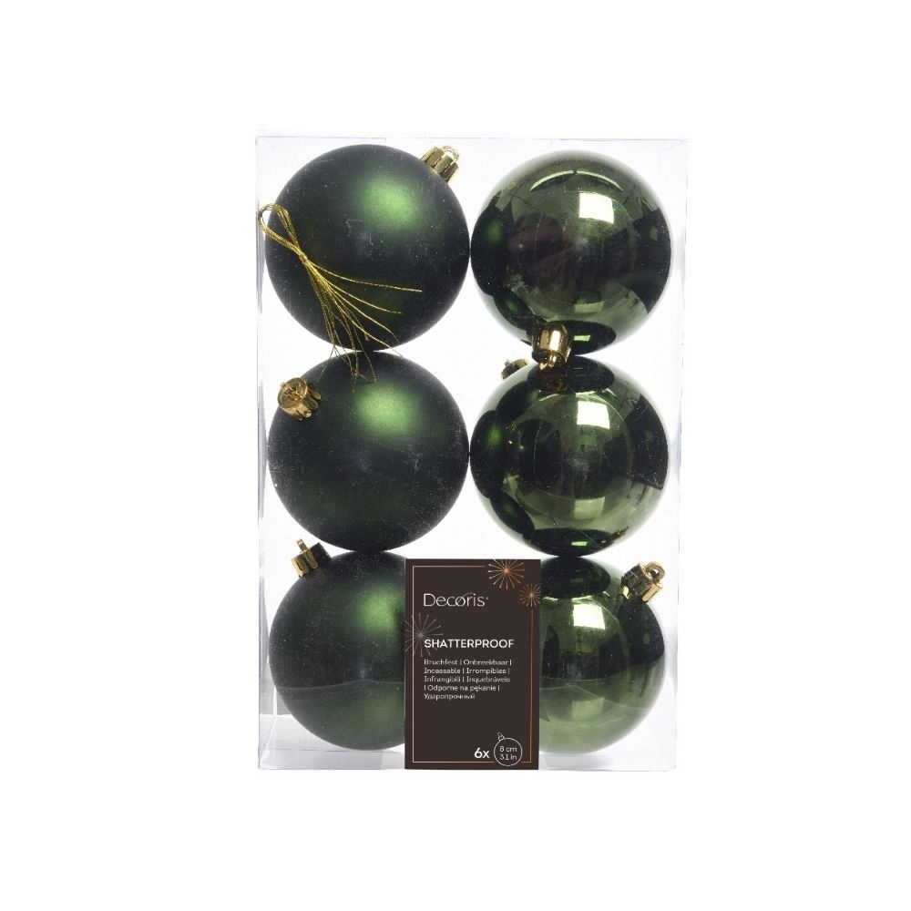 Kerstballen set 6-delig | dennengroen | kunststof/onbreekbaar | 8cm