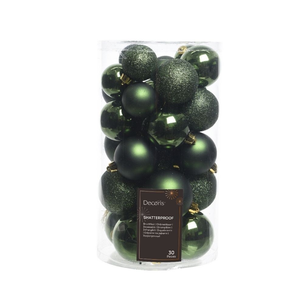 Kerstballen set 30-delig | kunststof/onbreekbaar | dennengroen | diverse maten