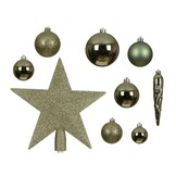 Kerstballen mixbox met piek 33-delig | Rozemarijn | kunststof/onbreekbaar | diverse maten