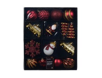Kerstballen mixbox 25-delig | glanzend/mat/glitter | rood/goud