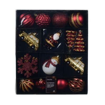 Kerstballen mixbox 25-delig | glanzend/mat/glitter | rood/goud