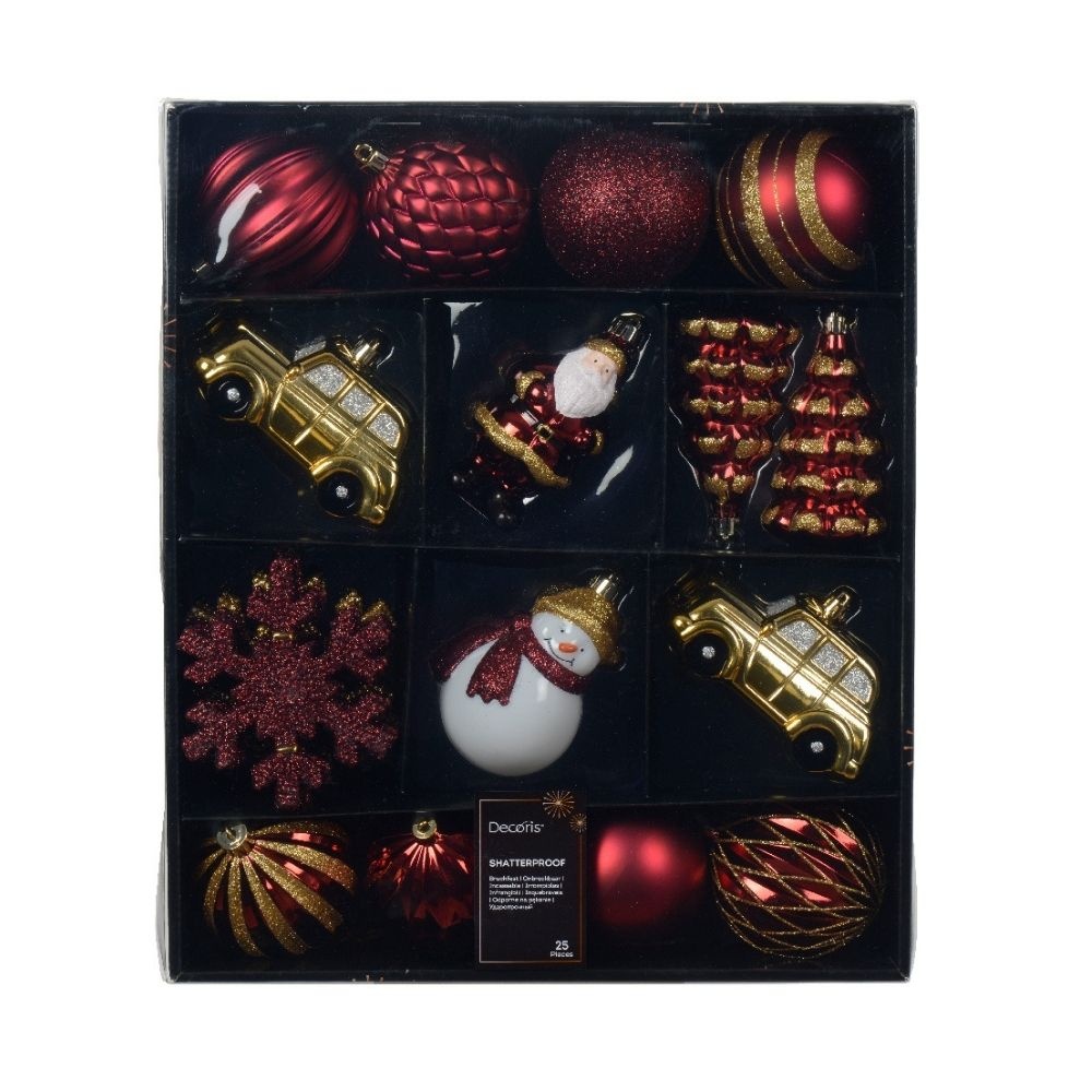 Kerstballen mixbox 25-delig | glanzend/mat/glitter | rood/goud