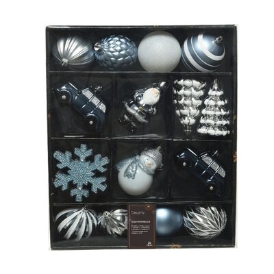 Kerstballen mixbox 25-delig | glanzend/mat/glitter | blauw/zilver
