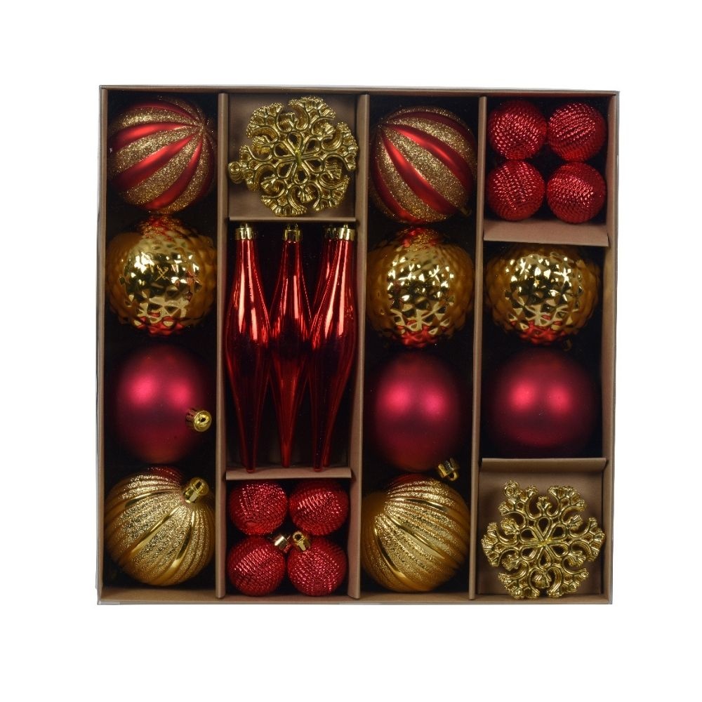 Kerstballen mixbox 46-delig | glanzend/mat/glitter | rood/goud