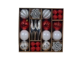 Kerstballen mixbox 46-delig | glanzend/mat/glitter | rood/zilver/wit