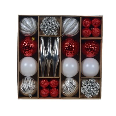 Kerstballen mixbox 46-delig | glanzend/mat/glitter | rood/zilver/wit