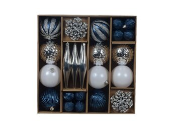 Kerstballen mixbox 46-delig | glanzend/mat/glitter | blauw/zilver/wit