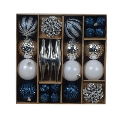 Kerstballen mixbox 46-delig | glanzend/mat/glitter | blauw/zilver/wit