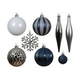 Kerstballen mixbox 46-delig | glanzend/mat/glitter | blauw/zilver/wit