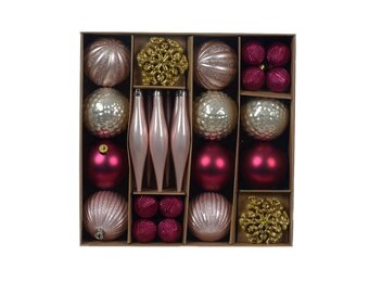 Kerstballen mixbox 46-delig | glanzend/mat/glitter | roze/goud