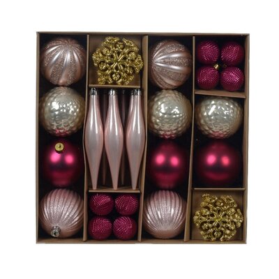 Kerstballen mixbox 46-delig | glanzend/mat/glitter | roze/goud