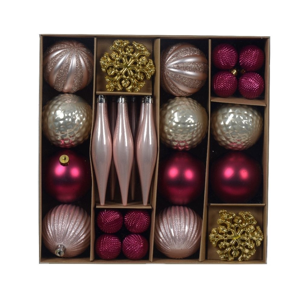 Kerstballen mixbox 46-delig | glanzend/mat/glitter | roze/goud