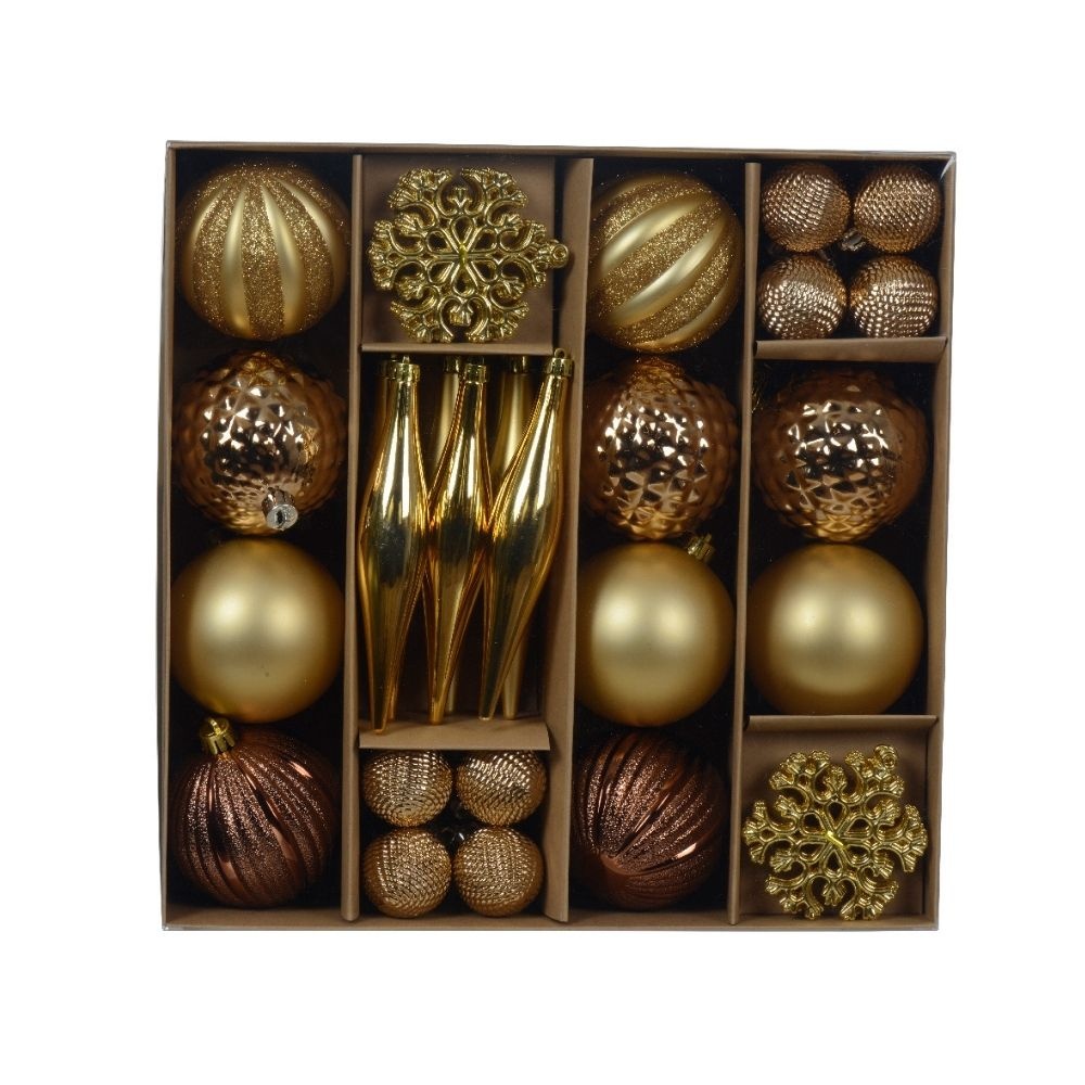 Kerstballen mixbox 46-delig | glanzend/mat/glitter | bruin/goud