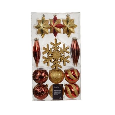 Kerstballen mixbox 22-delig | kerstrood/goud