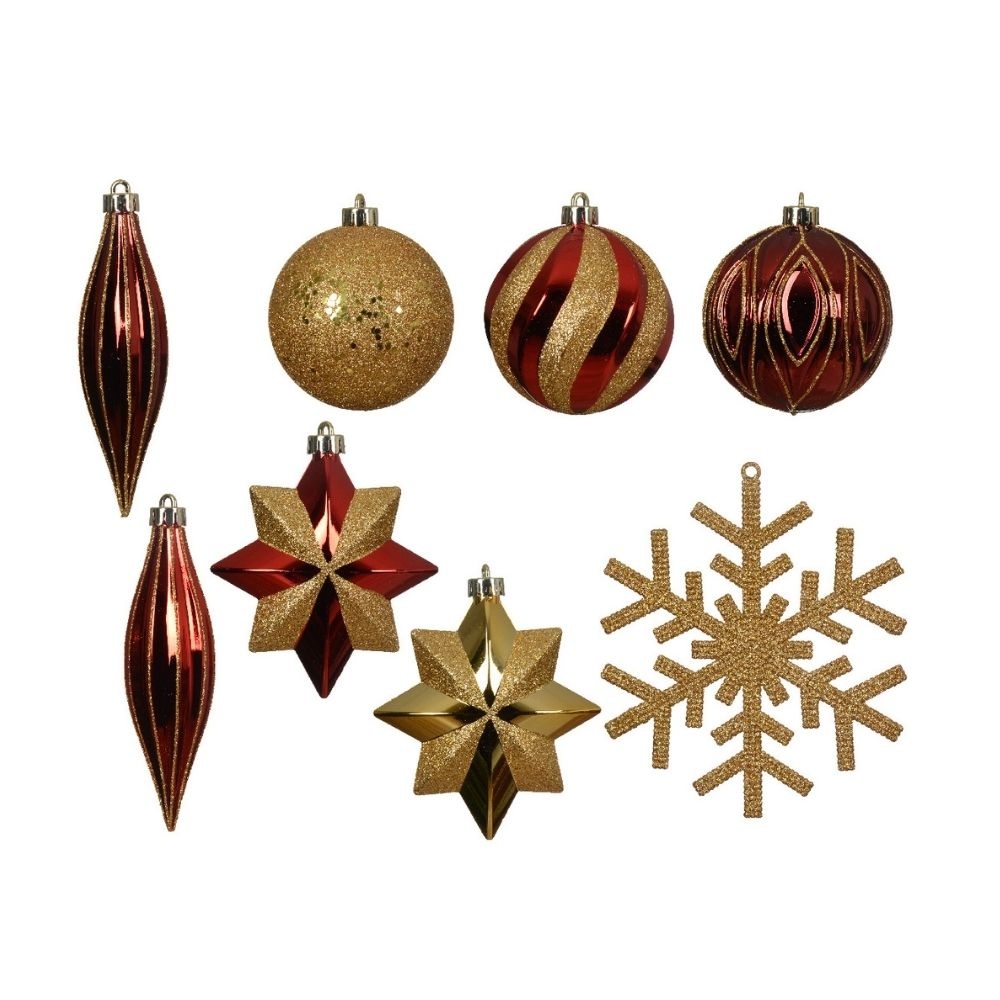 Kerstballen mixbox 22-delig | kerstrood/goud