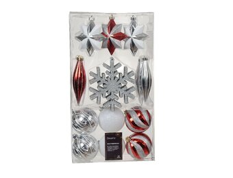 Kerstballen mixbox 22-delig | kerstrood/zilver