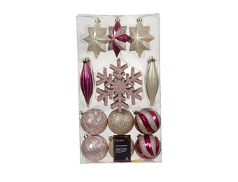 Kerstballen mixbox 22-delig | roze/goud