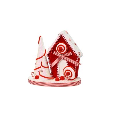 Kersthuisje van polyester | rood/wit | 15cm