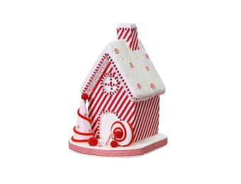 Kersthuisje van polyester | rood/wit | 21cm