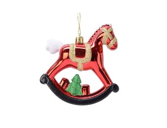 Kerst hobbelpaard van kunststof | glitter | rood/wit/groen | 10cm