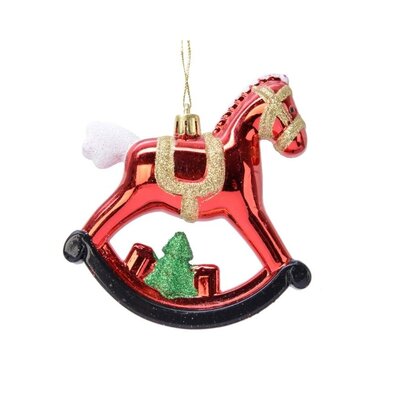 Kerst hobbelpaard van kunststof | glitter | rood/wit/groen | 10cm