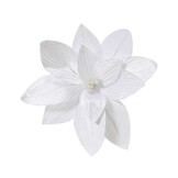 Poinsettia/kerstbloem op clip | polyester | fluweel | wit | 15cm