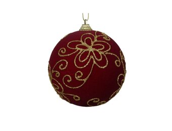 Gedecoreerde kerstbal ø10cm | foam | ossenbloed/goud