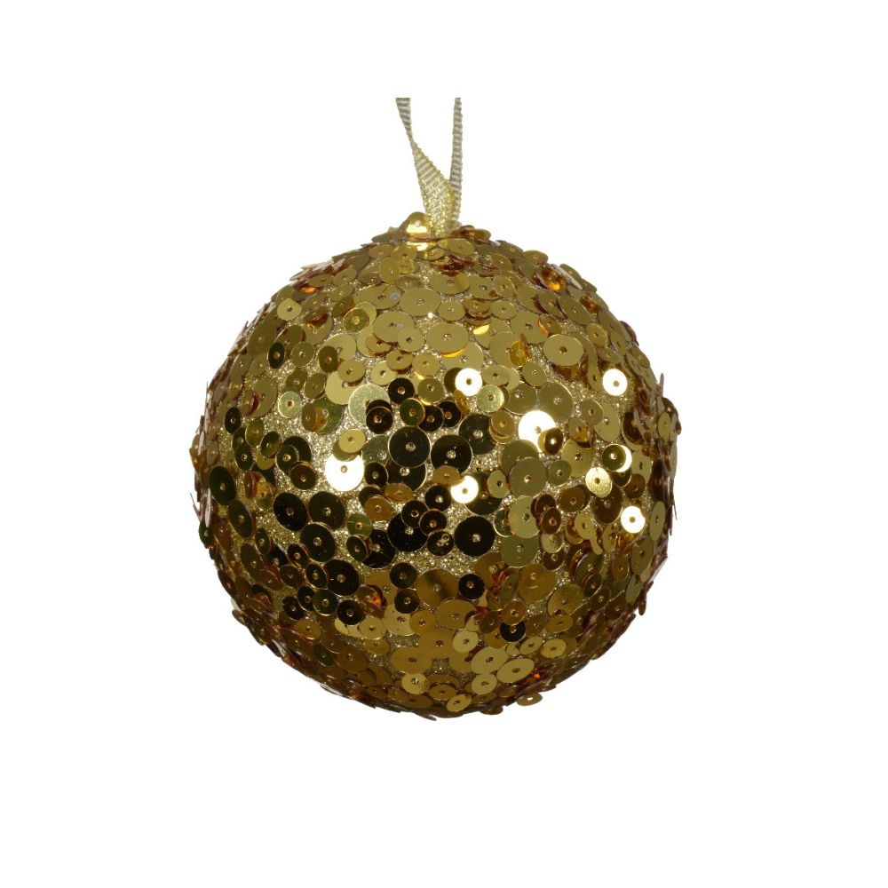 Gedecoreerde kerstbal ø8cm | foam | licht goud met pailletten