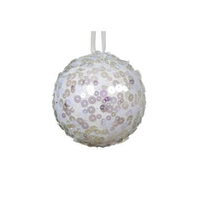 Gedecoreerde kerstbal ø8cm | foam | winterwit