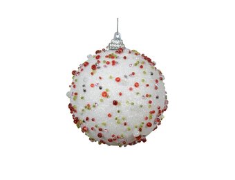 Gedecoreerde kerstbal ø8cm | foam | wit/rood