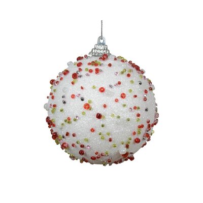 Gedecoreerde kerstbal ø8cm | foam | wit/rood