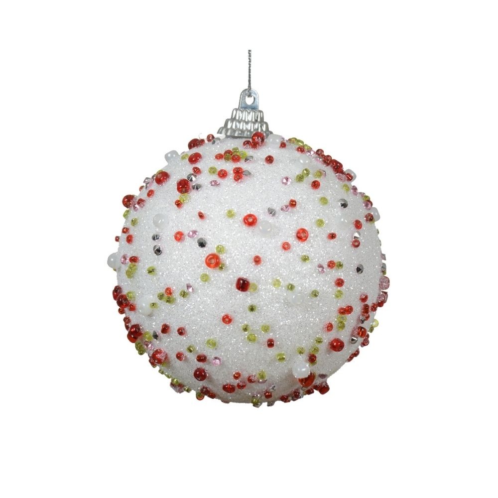 Gedecoreerde kerstbal ø8cm | foam | wit/rood